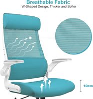 Chaise de bureau confortable bleue de nouveau style avec support lombaire réglable, chaise d'ordinateur ergonomique en maille à dossier haut