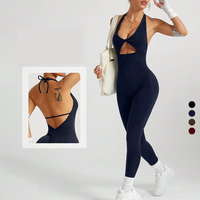 Combinaison de sport une pièce pour femme, dos nu, style halter, froncée, pour l'entraînement