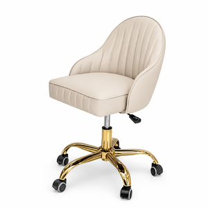Ensemble de fauteuils de salon capitonnés de luxe en velours crème, fauteuil seau avec base en traîneau doré, fauteuil pivotant assorti avec base à cinq étoiles sur roulettes - Product Image 4