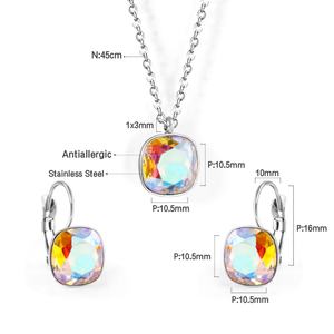 Ensemble de bijoux pour femmes, collier et boucles d'oreilles en acier inoxydable plaqué or avec pierres précieuses colorées magnifiques et populaires - Product Image 5