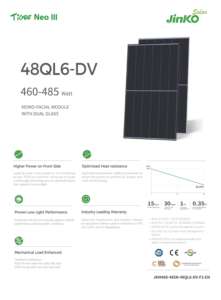 Module photovoltaïque monofacial <span class=keywords><strong>Jinko</strong></span> Tiger Neo 3.0 48QL6-DV 460 <span class=keywords><strong>465</strong></span> 470 475 480 485 Watt avec panneau solaire à double vitrage - Product Image 2