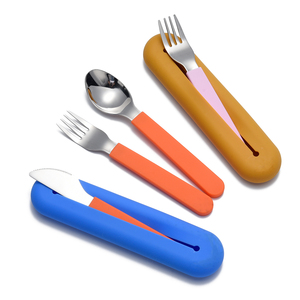Bền thép không gỉ trẻ em đồ dùng Set <span class=keywords><strong>Fork</strong></span> Knife <span class=keywords><strong>Spoon</strong></span> với Silicone xử lý đi kèm với du lịch thân thiện với trường hợp - Product Image 3