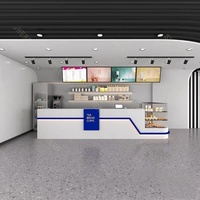 Comptoir de café moderne avec vitrine, comptoir de bar en bois, design de comptoir de café avec vitrine de boulangerie