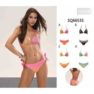 Costume da bagno floreale da donna due pezzi, bikini estivo da spiaggia con top a fascia e slip a vita alta con laccetti laterali, all'ingrosso 66535 - Product Image 1