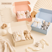 Boîte cadeau pliable personnalisée pastel pour baby shower avec couverture et peluche pour nouveau-né, emballage prêt à l'emploi, durable