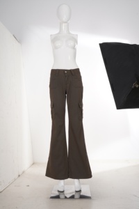 Women Low Waist Cargo Flare Pants Multi Pocket Wide Leg Trousers Casual Streetwear Slim Fit <b>Stretch</b> Bell Bottom Pants - Product Image 6