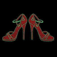 Patch DTF Transfer Panas Bertabur Rhinestone Merah Berkilau untuk Dekorasi Kaos, Hoodie, dan Pakaian