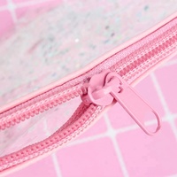 Sac transparent de voyage avec logo personnalisé de luxe, imperméable PVC transparent de maquillage cosmétique à paillettes tpu pochette cosmétique avec fermeture à glissière rose
