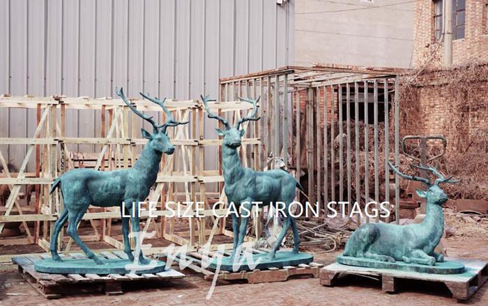 Large Metal Deer Sculpture for Garden - Antique Cast Iron Stag Statue ...