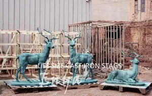 Large Animal Statues Made In China Garden Metal Cast Iron Large Animal Sculpture Statu Lifesize Stag Deer Statue Fonte De Jardin Sculptures