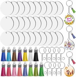 Circle Rectangle Acrylic <b>Blank</b> Sublimation Keychain <b>Blank</b> Key <b>Ring</b> Sublimation Acrylic Key Chains <b>Blanks</b> Tassels Set DIY Printed - Product Image 1