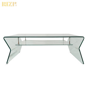 Mesa de centro para sala de estar, mueble moderno de cristal curvado transparente con estante inferior para Hotel, hogar, oficina, banquete, mesa de centro al aire libre - Product Image 5
