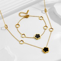 Parure de bijoux en acier inoxydable inaltérable avec zircon, motifs cœur, fleur, croix, coquillage, étoile, boucles d'oreilles, collier papillon et bracelet
