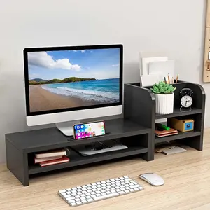 Office Home Management wood Computer Monitor Riser 2 Tier Computer Monitor Stands Storage Rack Wooden Screen Monitor Stand Riser