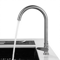 Robinet de cuisine moderne minimaliste en acier inoxydable 304, magnétisé, brossé, à montage sur plan, bec de 24 pouces, eau froide uniquement, pour usage domestique