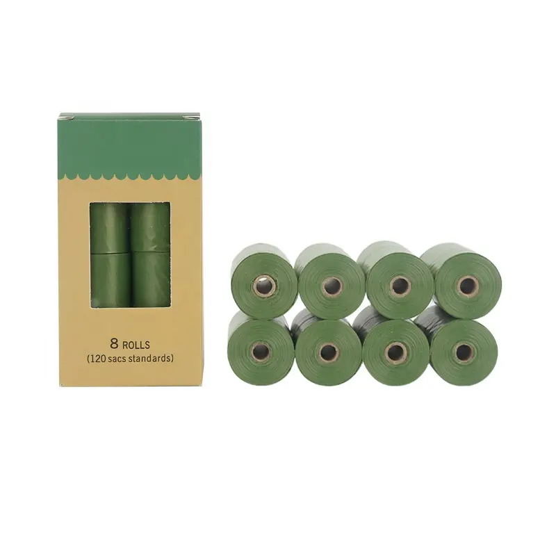 YHpet plástico de alta calidad ecológico 8 rollos kit biodegradable perro mascota bolsas de excrementos