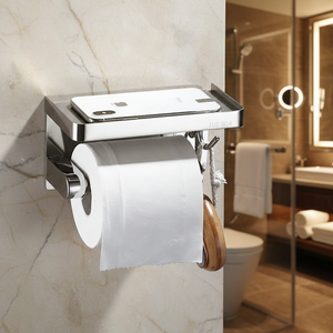 Porte-papier toilette mural en acier inoxydable avec étagère, design moderne, porte-serviettes de salle de bain, style minimaliste rectangulaire - Product Image 6
