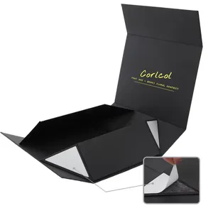 Kotak hadiah magnetik dapat dilipat kardus tutup Magnet kemasan kertas hitam lipat kaku mewah cetak kustom dengan Logo
