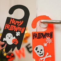 Panneau de bienvenue en feutre pour Halloween à accrocher à la porte d'entrée intérieure, motifs Joyeux Halloween, porche, squelette, citrouille, fantôme, chauve-souris