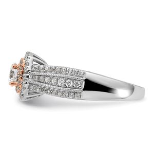 Anillo de compromiso y boda de lujo para mujer, de oro blanco de 14K, con diamante redondo, doble halo, pavé y tallo ancho dividido. - Product Image 4