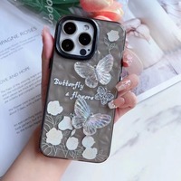 Coque de téléphone transparente avec décoration papillon pour femmes, protection arrière pour iPhone 11 12 15 16 17 Pro Max et pour Samsung