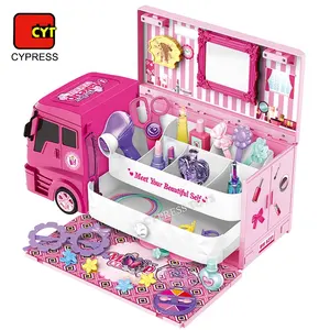 二合一女孩梳妆台玩具便携式汽车公主珠宝玩具儿童化妆套装