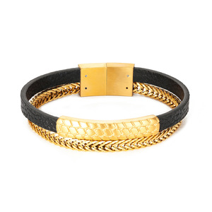 European and American Style Fashion New <b>Leather</b> Ornament Hand-woven Multi-layer Men's Magnetic Snap <b>Bracelet</b> - Product Image 1
