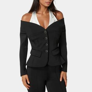 Cárdigan de Mujer a la Moda, Personalizado OEM, con Botones, Hombros Descubiertos, Manga Larga, Blazer con Cuello en V Profundo - Product Image 2