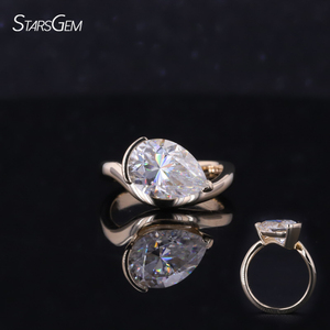 Moissanite <b>Ring</b> 10k Yellow Gold 7*10mm Pear Cut <b>Pinky</b> <b>Ring</b> Engagement <b>Rings</b> - Product Image 1