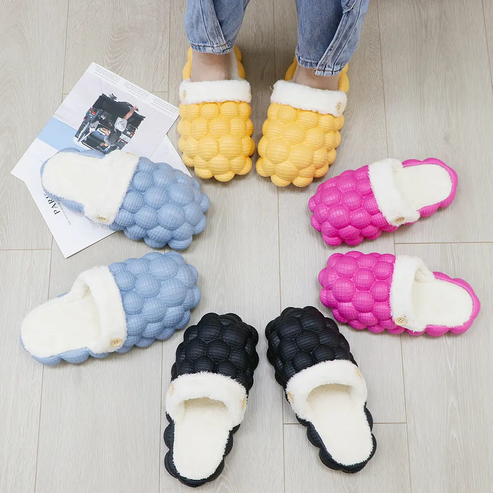 Wholesale Home Cotton Bubbles Balls Slipper Shoes Plush Winter Warm Dismountable Lining Bubble Slides For Women