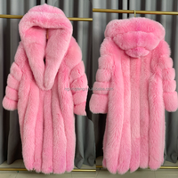 Manteaux en fourrure de renard véritable pleine longueur pour femmes, avec capuche en fourrure, décontractés, de luxe, épais, pour l'hiver, rembourrés en coton et polyester, vente en gros et au détail
