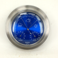 Stasiun cuaca sekitar Brushed aluminium kontemporer Barometer dengan suhu dan kelembaban metalik bercahaya biru