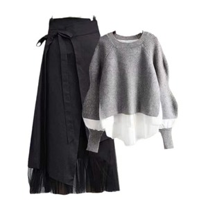 เสื้อสเวตเตอร์ถักคอกลมแขนโคมไฟเสื้อสเวตเตอร์ถักไหมพรมยาวใส่สบายหรูหรา - Product Image 2