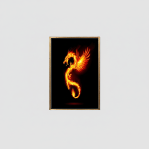 Fire Dragon Tempered Glass Print: <b>Black</b> Wall Art Canvas,GOLD <b>FRAMED</b> CANVAS - Product Image 2