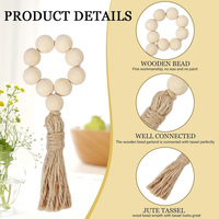 12-teiliges Set Natürliche Holzperlen-Serviettenringe Weihnachten Elastische Boho-Serviettenringe Landhaus-Serviettenringe mit Quaste für Tischdekoration
