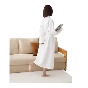 Peignoir Gaufré Personnalisé Robes Blanches Avec Logo Brodé Col Kimono Peignoir Long Unisexe Peignoir Spa en Coton