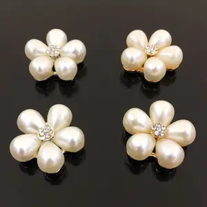 Tùy chỉnh phẳng trở lại Rhinestone giả ngọc trai kim loại nút --- bạc và vàng Z13 - Product Image 1