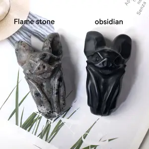 Wholesale Healing Natural Crystal Handmade Flame Stone Animals Ornament Carving Obsidian Bat Statue For Decor