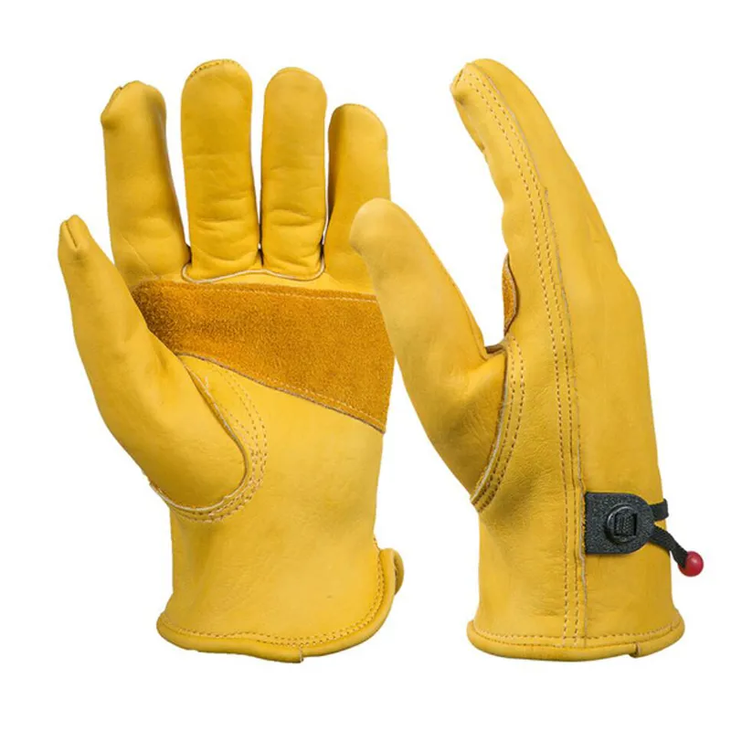 outdoor camping grade AB yellow cowhide leather Fully Lined Drivers Gardening Work Gloves with double palm