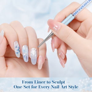 Rose Blue Rhinestone Handle Flat Liner Nail Gel Brush <b>Set</b> with Cover for Salon Nail Art Design - Product Image 4