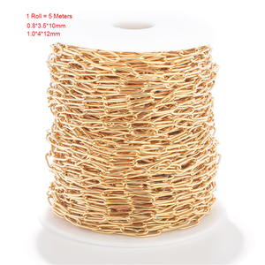 5 mètres par rouleau chaîne de câble en acier inoxydable plaqué or 18 carats trombone ovale permanent étanche <span class=keywords><strong>pour</strong></span> la fabrication de bijoux 4mm 12mm - Product Image 2