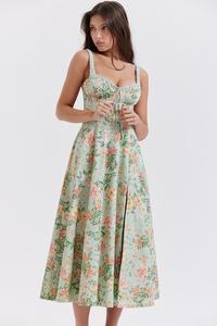 Floral Print Chiffon Midi <b>Dress</b> With Spaghetti Straps Square Neck A-Line <b>Boho</b> Style <b>Summer</b> Casual <b>Dress</b> - Product Image 4