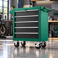 Chariot d'atelier professionnel à 5 tiroirs avec roulettes métalliques pour garage, boîte à outils roulante, armoire à outils