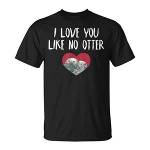 Camiseta Love You Like No Otter negra unisex con cuello redondo y manga corta para adultos con estampado digital de diseño de corazón - Product Image 1
