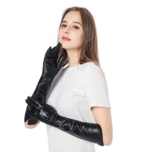 Gants Longs en Cuir Noir pour Femme, Gants de Mode en Peau d'Agneau - Product Image 4