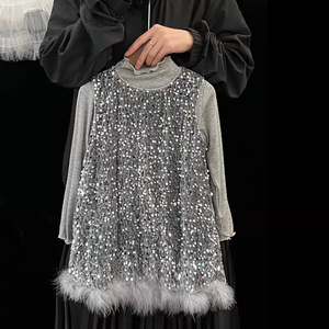 Child Star Circle Girls Sequin Feather Dress Sleeveless O-Neck Princess Dress for Spring - Product Image 2