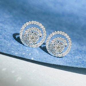 Orecchini a lobo con diamanti bianchi champagne, taglio brillante rotondo, montatura circolare, gioielli classici da donna per matrimonio - Product Image 4