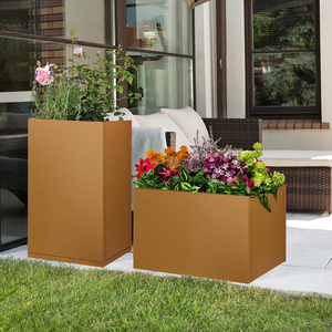 Pot de fleurs moderne en acier inoxydable pour l'extérieur / Pots de plantes décoratifs avec éclairage LED pour la décoration de la maison et du jardin / Pots de fleurs pour le jardinage - Product Image 5