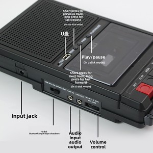 Lettore/Registratore di Cassette Portatile <span class=keywords><strong>Vintage</strong></span> con Riproduzione MP3 USB, Deck a Nastro Retrò in Plastica Alimentato via USB - Product Image 2