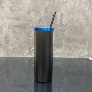 Gobelets isothermes droits en acier inoxydable plaqué bleu avec revêtement en poudre de 20 oz, fabriqués aux États-Unis, pour gravure au laser - Product Image 3